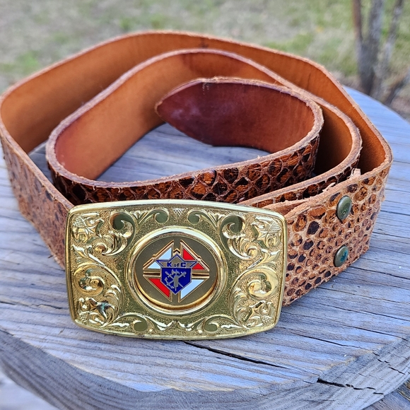 Other - Python Leather Western Belt with K of C With Brass Buckle
